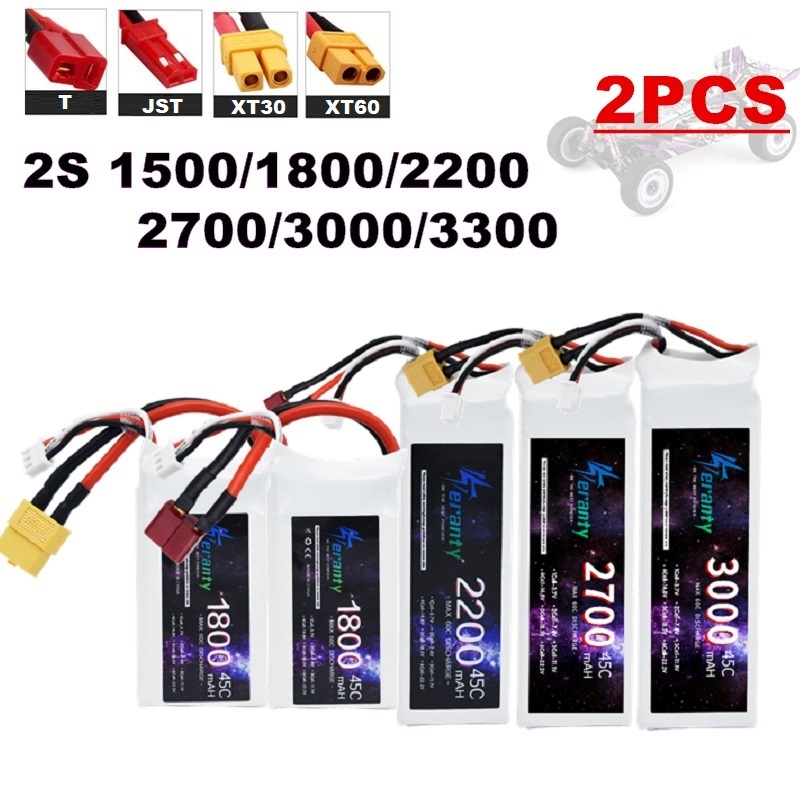 Drone Racing Battery - 2PCS 7.4V Lipo 2S Batteria 1500mah/1800mAh/2200mah/2700mah/3000mah/3300mah