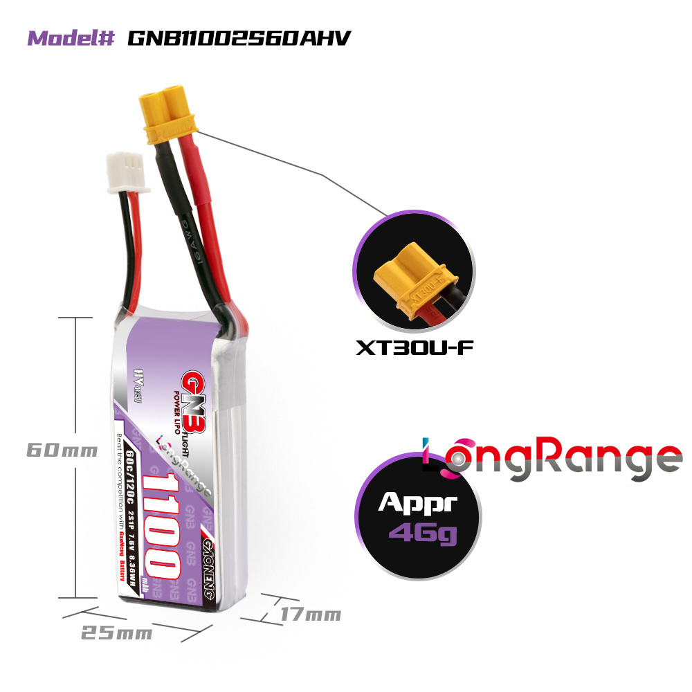 GNB 1100mAh 2S 3S 4S 6S 60C/12 - Drone Racing Battery recensione e prezzo